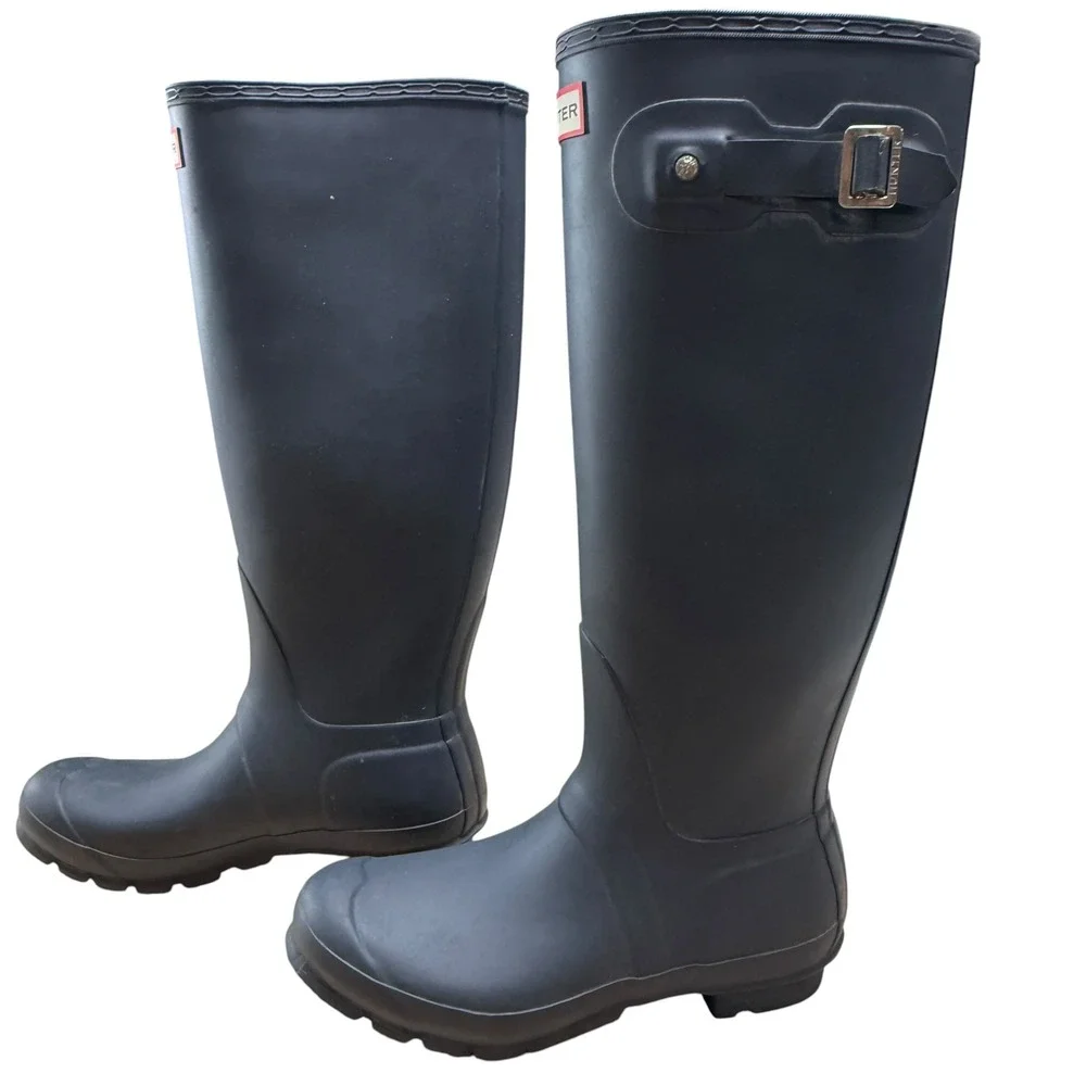 Hunter Original Tall Rain Boots‎ Matte Black/grey Waterproof Rubber W 9 EU 40/41